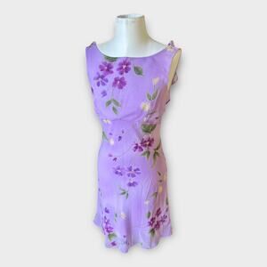 Vintage 90s Just Choon USA Purple Floral Empire Waist Dress Sheer Overlay sz 9